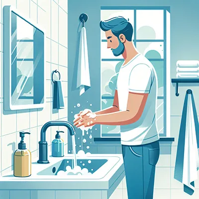 تصویر شستن دست‌ها به هنگام برخاستن از خواب