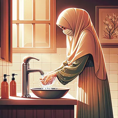 تصویر شستن دست‌ها به هنگام برخاستن از خواب